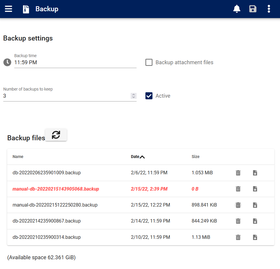 backups form
