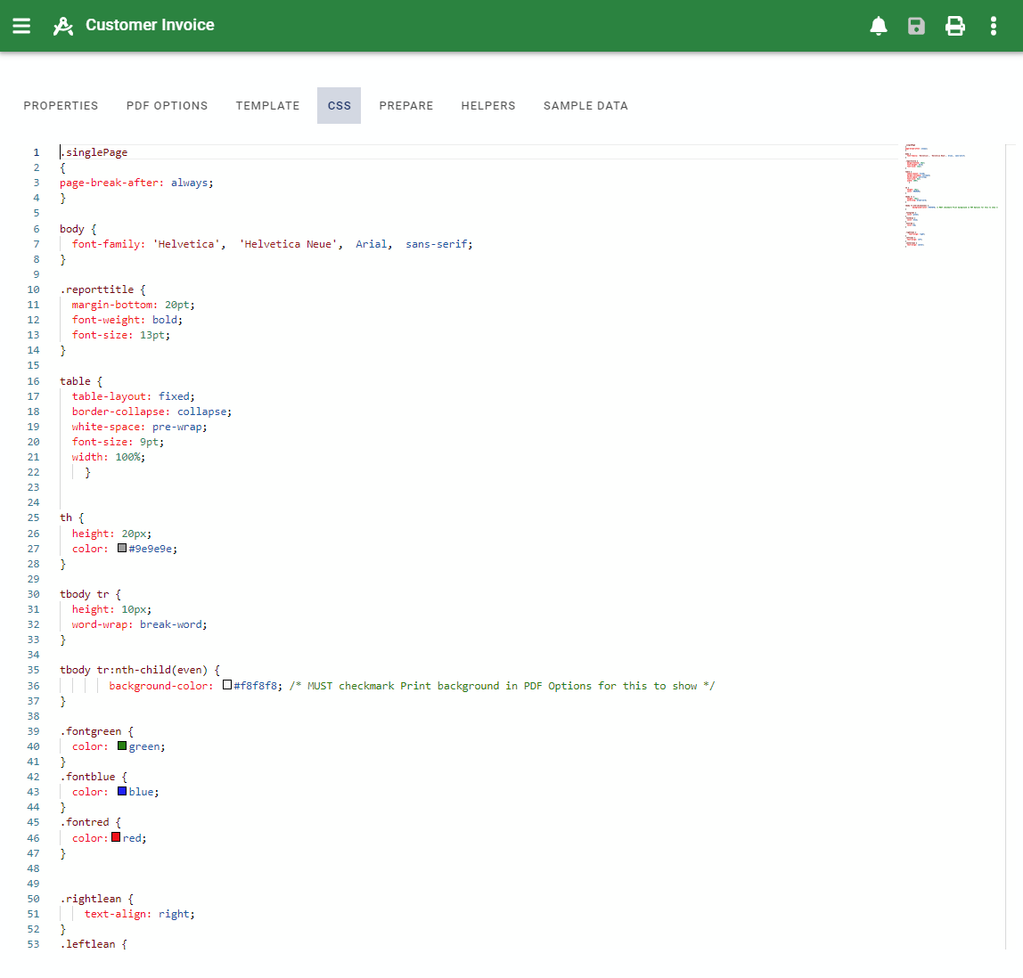 report edit form css tab